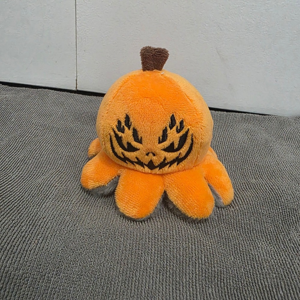 TeeTurtle Reversible Pumpkin Spider Octopus Plushie Orange Grey Halloween Plush